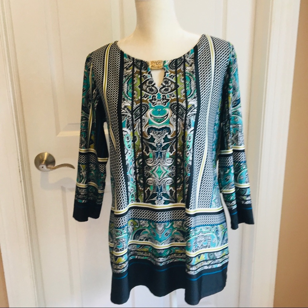Beautiful print tunic top sz L by Melissa Paige
